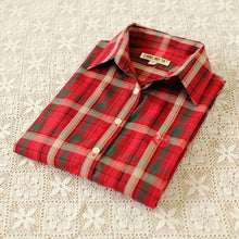 Autumn Female Plaid Blouses Long Sleeve Fashion Blusas Femininas Tops Turn-down Collar Shirt With Button 71639 GS