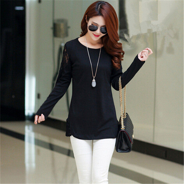 Autumn New Blouses Women Long Sleeve Shirt Tops Fashion Lace Patchwork Bottoming Blouse  Female Loose Casual Shirts 31757 GS