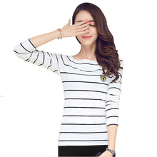 Autumn New Bottoming T Shirt Long Sleeve Slash Neck Striped T-shirt  hot  Women Tops Fashion Casual T Shirts 31800 GS