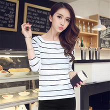 Autumn New Bottoming T Shirt Long Sleeve Slash Neck Striped T-shirt  hot  Women Tops Fashion Casual T Shirts 31800 GS