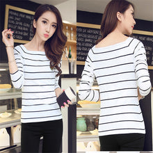 Autumn New Bottoming T Shirt Long Sleeve Slash Neck Striped T-shirt  hot  Women Tops Fashion Casual T Shirts 31800 GS
