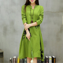 Autumn New long section dress  Women Dresses Ethnic Style Vestidos Long Sleeve Retro Print Linen Loose Casual Vestido 31778 GS