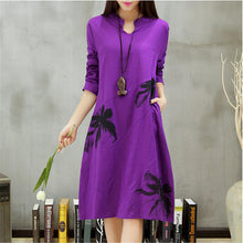 Autumn New long section dress  Women Dresses Ethnic Style Vestidos Long Sleeve Retro Print Linen Loose Casual Vestido 31778 GS