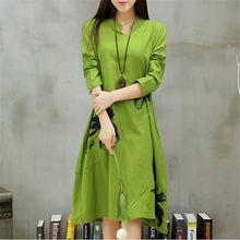 Autumn New long section dress  Women Dresses Ethnic Style Vestidos Long Sleeve Retro Print Linen Loose Casual Vestido 31778 GS
