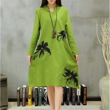 Autumn New long section dress  Women Dresses Ethnic Style Vestidos Long Sleeve Retro Print Linen Loose Casual Vestido 31778 GS