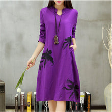 Autumn New long section dress  Women Dresses Ethnic Style Vestidos Long Sleeve Retro Print Linen Loose Casual Vestido 31778 GS