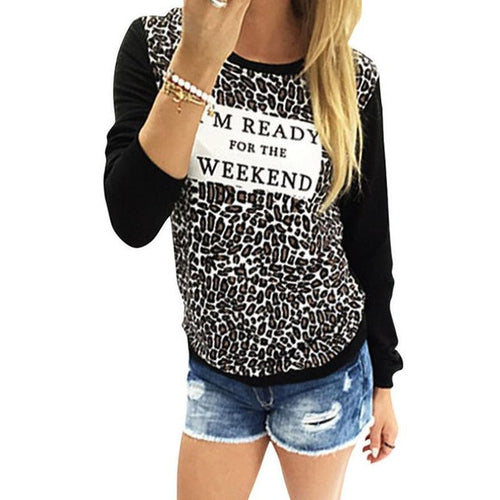 Style  Fashion Women Leopard Print Shirts Long Sleeve Casual Loose T shirt Female Tee Tops T-shirt Women Clothes GS