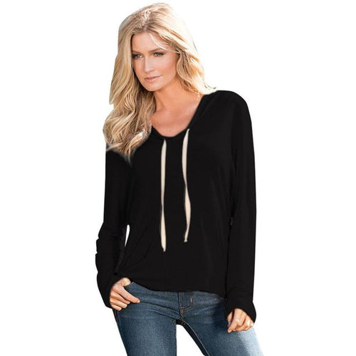 Tee Shirt  Women Hooded Long Sleeved T Shirt Solid Casual Loose Ladies Tops T Shirt Femme Women Clothing GS