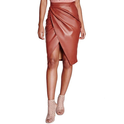 Women Pencil Frint Split PU Leather High Wasit Bodycon Pencil Skirts For Women Ladies Midi Knee Length Skirt #1122 GS