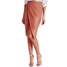 Women Pencil Frint Split PU Leather High Wasit Bodycon Pencil Skirts For Women Ladies Midi Knee Length Skirt #1122 GS