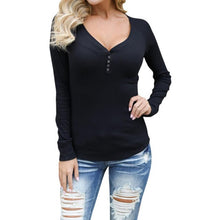 Balck White Button T-shirts Women Casual Slim Long Sleeve Basic   Tee Shirt Femme V Neck Women Tops Tees #1207 GS