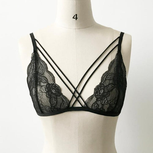 Bandage Cross Sexy Women Floral Lace Bralette Crop Top Sheer Triangle Black Bustier Sleeveless Tank Top For Women ladies #63 GS