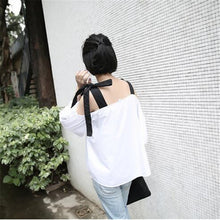 Black Bow Tie Sexy White t-shirt  New Korean Women T shirts Sweet Women Short Sleeve Female Slash neck Tops Plus Size 72672 GS