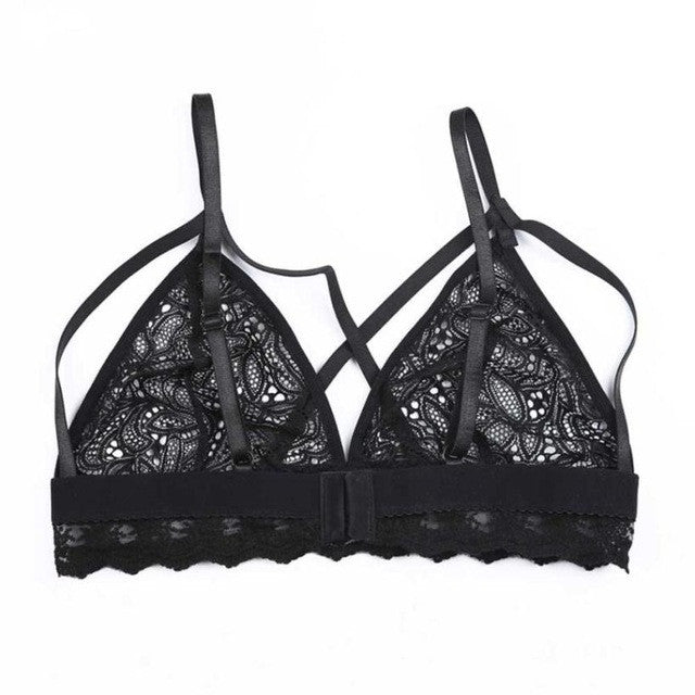 Black Red  Style Women Hollow Out Translucent Strappy Sheer Lace Crochet Bralette Cropped Feminino Tops Women  #23 GS
