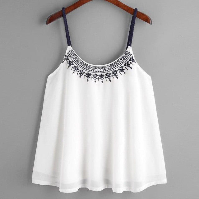 Black Tank Women Spaghetti Strap Boho Style Backless Tops For Women  New Fashion Embroidered Camis Crop Tops Women #416 GS