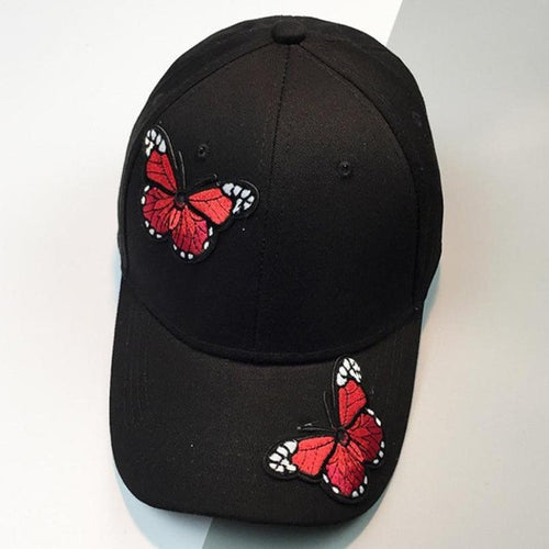 Black White Embroidery Butterfly Snapback Cap  New Fashion Cotton Adjustable Baseball Cap High quality Gorras Bone #01 GS