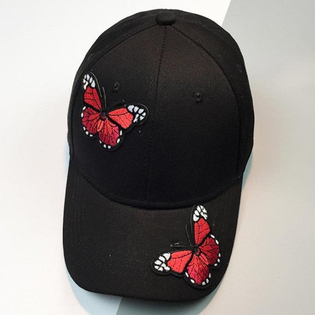 Black White Embroidery Butterfly Snapback Cap  New Fashion Cotton Adjustable Baseball Cap High quality Gorras Bone #01 GS