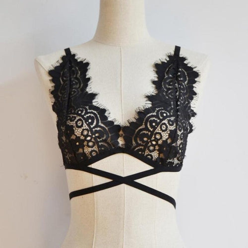 Black/White Sexy Ladies Women Floral Lace Bralette Bustier Bandage Crop Top Lace Sheer Triangle Short Tank Top Female Camis #23 GS