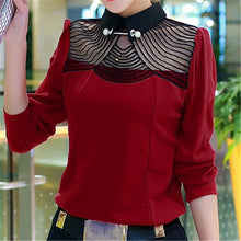 Blusas femininas Casual Women Hollow Out Blouses Long Sleeve Tops Autumn OL Turn-down Lace Print Shirts with Pearl Button 71766 GS