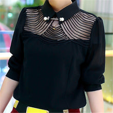 Blusas femininas Casual Women Hollow Out Blouses Long Sleeve Tops Autumn OL Turn-down Lace Print Shirts with Pearl Button 71766 GS
