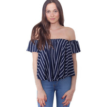 Blusen Women  Fashion Striped Sexy Off Shoulder Tops Ruffles Sleeve  Women Blouses Slash Neck Shirts Chemisier Femme GS