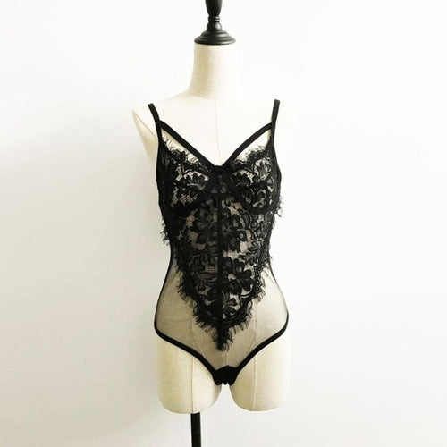 Bodysuit Women  Lace Sheer Mesh Bandage One-Piece Lace Bralette Bustier Bodysuit Triangle Overalls combinaison femme #53 GS