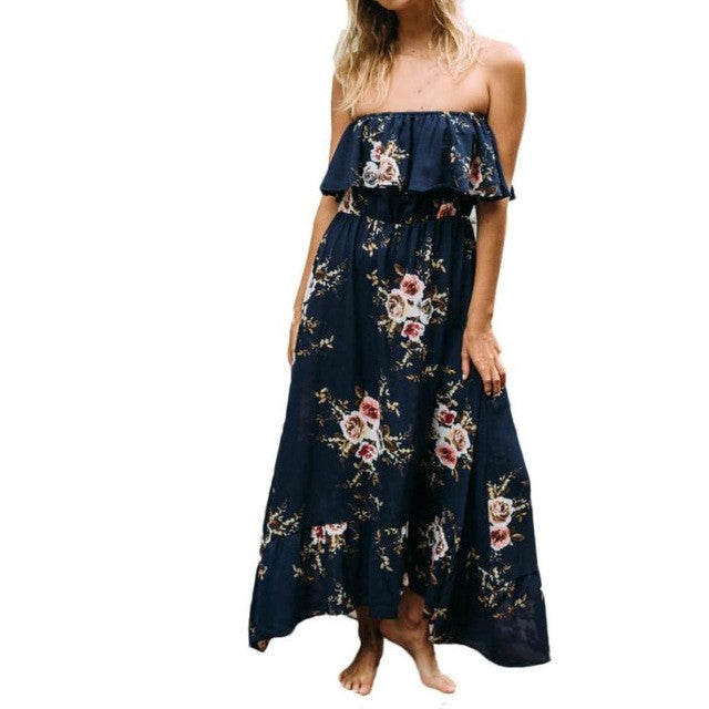 Boho Style   Women's Dresses Print Floral Retro Palace Sleeveless Evening Party Long Dress Women Robe Femme #23 GS