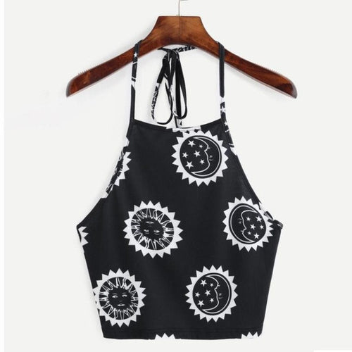 Boho Style Print Halter Neck Crop Top Women   Cropped Tank blusa Casual Sexy Lace Camis ropa mujer veste femme #23 GS