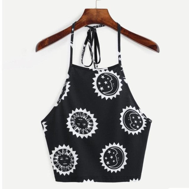 Boho Style Print Halter Neck Crop Top Women   Cropped Tank blusa Casual Sexy Lace Camis ropa mujer veste femme #23 GS