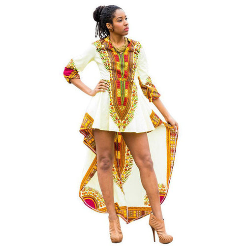 Boho Style Women Fashion African Print Dress Casual Loose irregular Design Three Quarter Bohemian Dress Women  Robe Femme GS