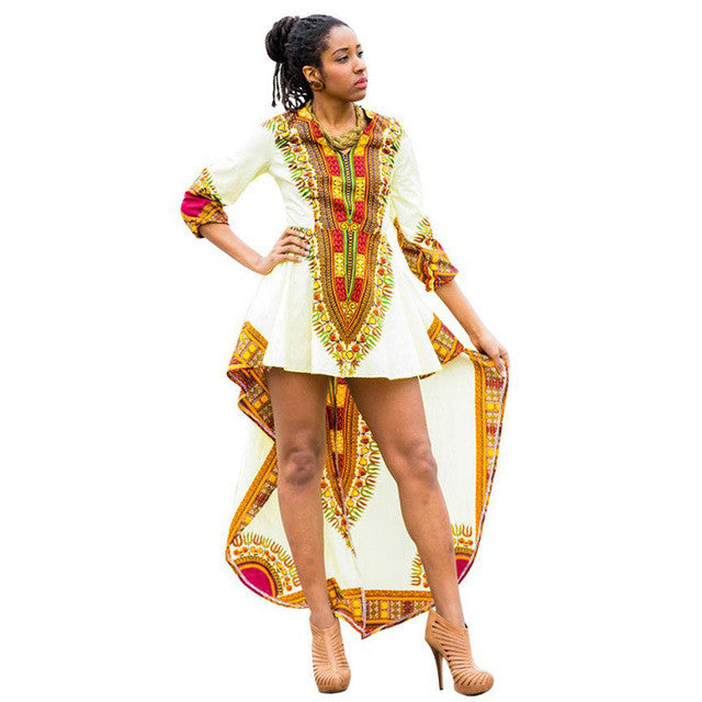 Boho Style Women Fashion African Print Dress Casual Loose irregular Design Three Quarter Bohemian Dress Women  Robe Femme GS