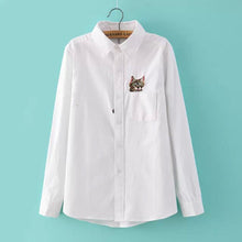 Brand New Cat Print Blouse Embroidery Blusas Femininas Long Sleeve Turn Down Collar Casual Fashion Work Shirts With Button 70020 GS