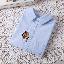Brand New Cat Print Blouse Embroidery Blusas Femininas Long Sleeve Turn Down Collar Casual Fashion Work Shirts With Button 70020 GS