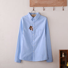 Brand New Cat Print Blouse Embroidery Blusas Femininas Long Sleeve Turn Down Collar Casual Fashion Work Shirts With Button 70020 GS