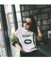 CEREMONY Letter Black Lip Print t-shirt  New Women Harajuku T shirts Women Short Sleeve Female O-neck Tops Plus Size 72671 GS