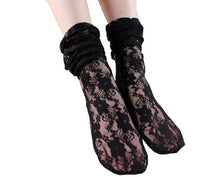 Calcetines Mujer  New Fashion Lace Hollow Out Women's Ankle Length Socks Thin Transparent Socks Female Black/White #05 GS