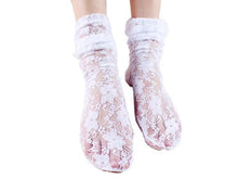 Calcetines Mujer  New Fashion Lace Hollow Out Women's Ankle Length Socks Thin Transparent Socks Female Black/White #05 GS