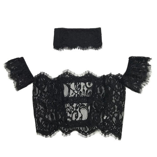 Camisas Mujer   Short Sleeeve Blouses Women Sexy Floral Sheer Lace Tops Choker Neck Off Shoulder Ladies blouses #63 GS