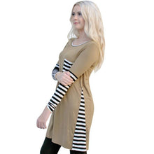 Camisetas Mujer  Fashion Women Patchwork Striped Pocket  Long Sleeve T-Shirt Tops For Women Casual Tee Shirt Femme #WY GS