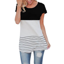 Camisetas Mujer  New Women Short Sleeve T-Shirt Striped Lace Splice Casual Long Style Tee Tops Female T Shirt Women #63 GS