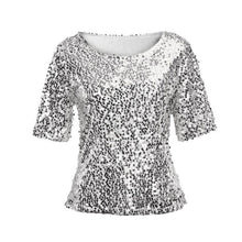 Camisetas mujer   Style Womens Sequins Sparkle Glitter Short Sleeve Tops Blouses Women Ladies Top Women Clothing #23 GS