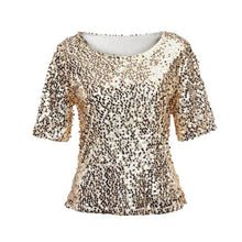 Camisetas mujer   Style Womens Sequins Sparkle Glitter Short Sleeve Tops Blouses Women Ladies Top Women Clothing #23 GS
