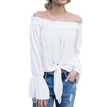 Camisetas mujer  Women Long Sleeve Off The Shoulder Casual Blouse Top Shirts Femme Black White  women blouses #43 GS