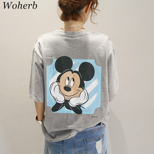 Cartoon Mouse Print T shirts Harajuku style  New Fashion Loose Women Tops O-neck Short Sleeve Women t-shirt Plus Size 72604 GS