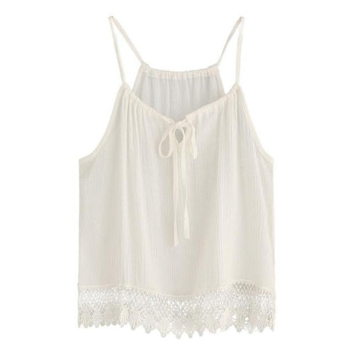 Casual Chiffon White Camisole Women   Strap tank top Loose backless women Fashion tops Vest White #52 GS