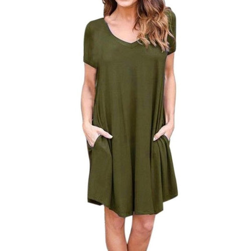 Casual Loose Pocket Dress Women Fashion Ladies Pullover Short Sleeve O-Neck Short Mini T Shirt Dress vestidos verano  #418 GS
