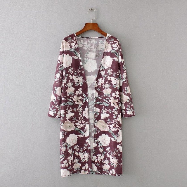 Chiffon Tops   Shawl Kimono Cardigan Ladies Floral Three Quarter Blusa Feminina Casual kimono Shirts Women Blouses #53 GS