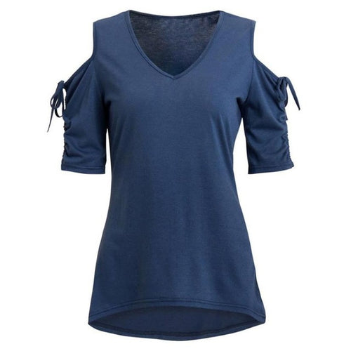 Cold Shoulder T-shirt Women Fashion  T shirt 4 Colors Short Sleeve O Neck Woman Tee Shirt Female camisetas mujer verano #23 GS