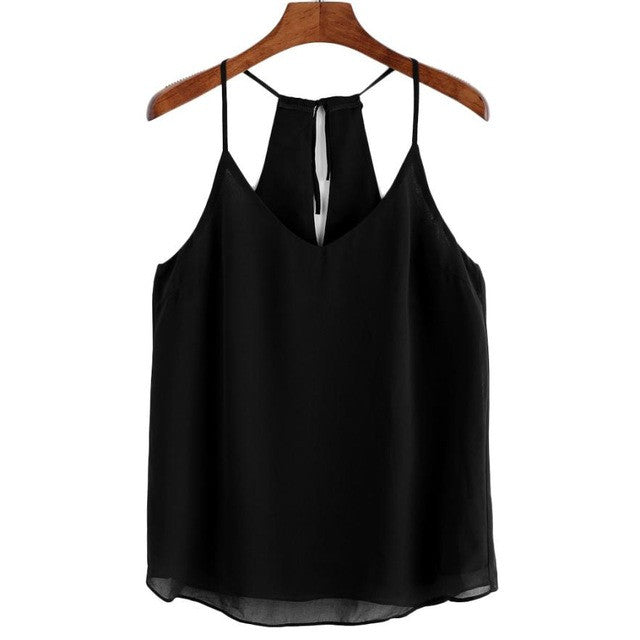 Crop Tops Women  Chiffon Sling  Style Sexy Sleeveless Tank Crop Vest haut femme Black Red Navy #63 GS