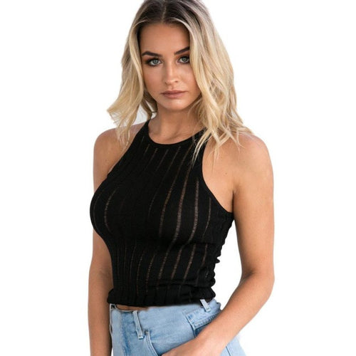 Crop Tops Women  New Fashion Cotton  Womans Short Sleeveless Low Cut Tanks Top For Women Strap Camis Black White #416 GS